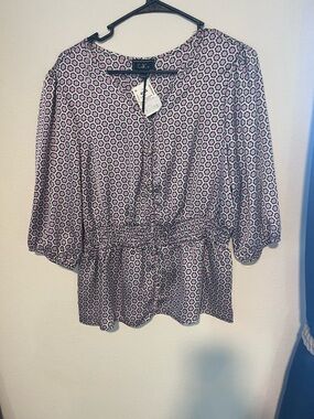 COCLICO Pink Geometric Print Peasant Blouse